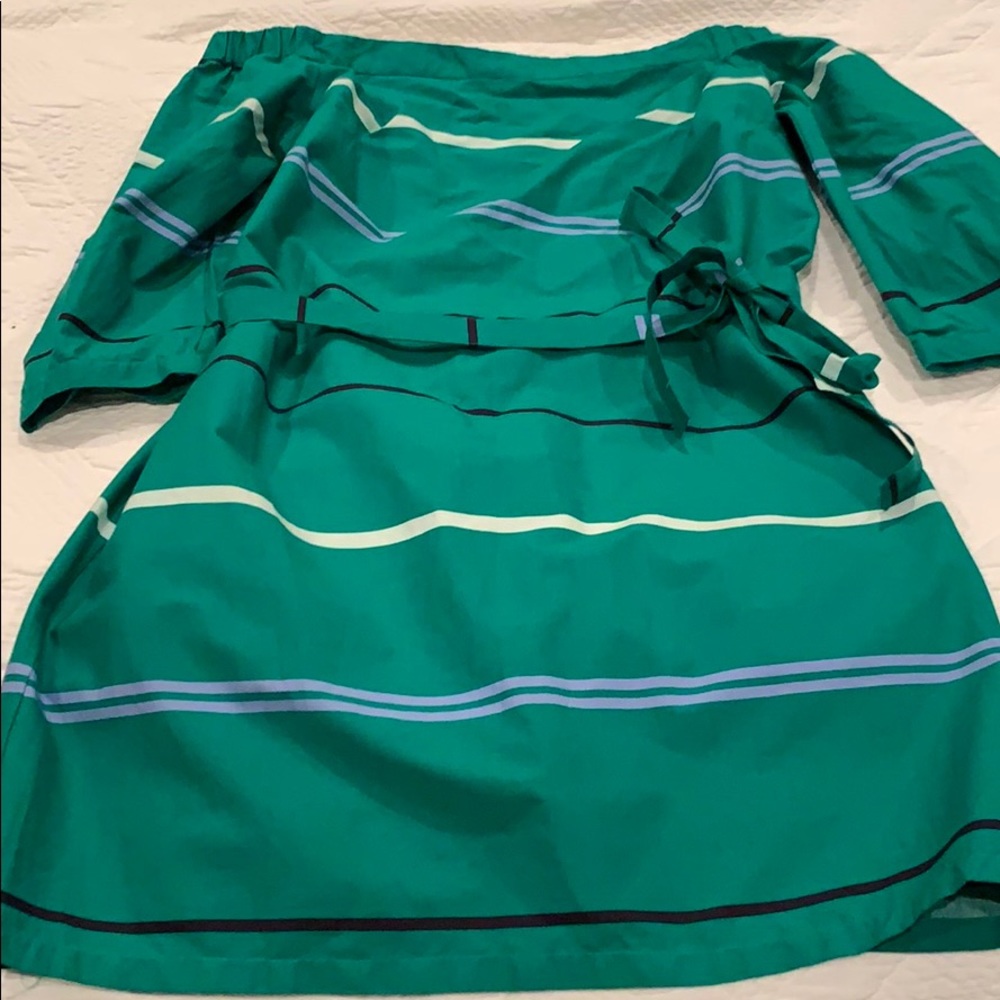 Green off the shoulder dress from Ann Taylor